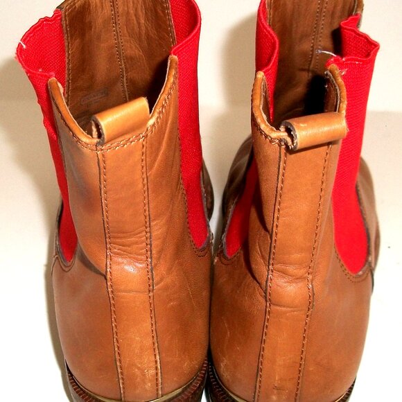 Vtg COACH Butterscotch-Tan Leather Flat Chelsea Boots with Orange Panels 6.5M - Picture 6 of 9